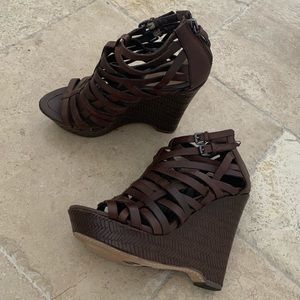 True Religion Leather Strappy Wedges